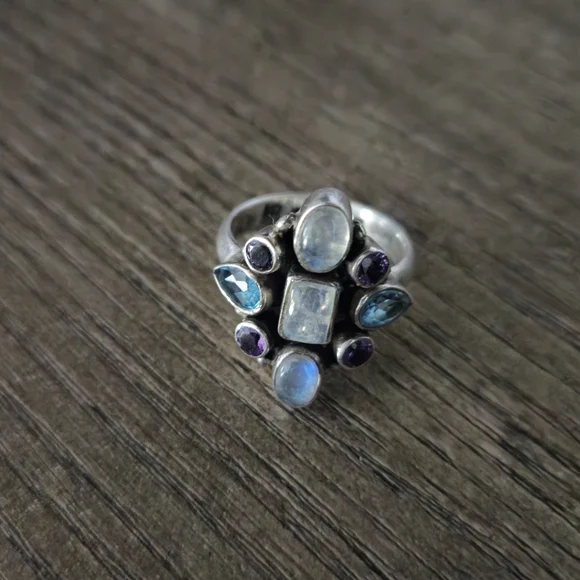Nicky Butler 925 Sterling Silver Moonstone Blue Topaz Amethyst Ring Sz 7 Vintage - Picture 5 of 16